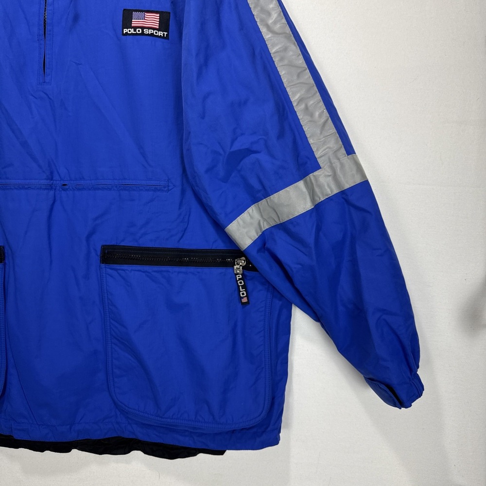 VTG 90's POLO SPORT Anorak Deadstock Windbreaker Jacket sz L Blue Reflectors - Picture 5 of 9